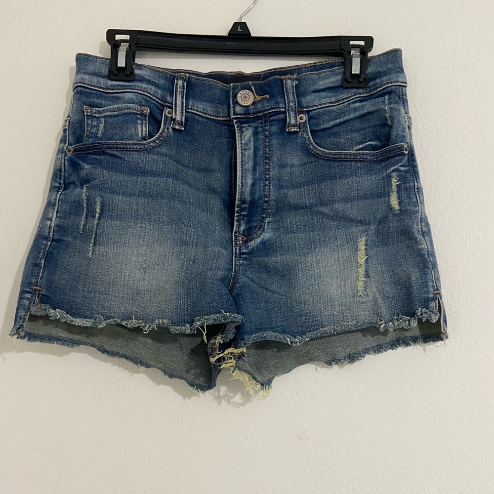 Express Women's Distressed Denim Shorts - Blue